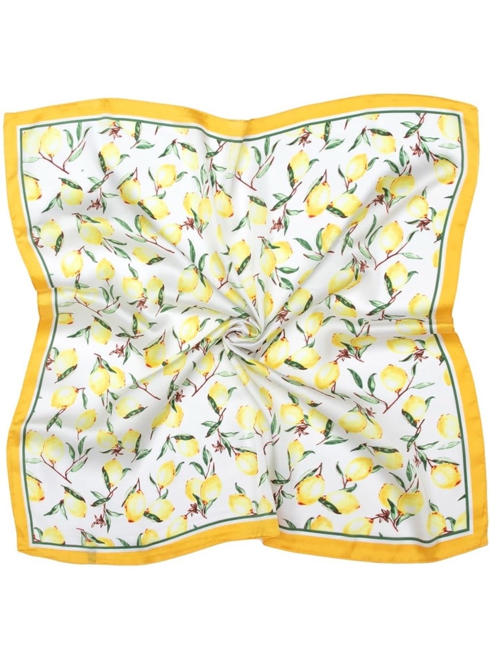 Yellow Lemon Print Satin Scarf Bandana 27 inch - Picture 1 of 7